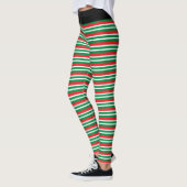 Leggings Christmas Elf Red and Green Geometric Stripes (Gauche)