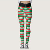 Leggings Christmas Elf Red and Green Geometric Stripes (Devant)