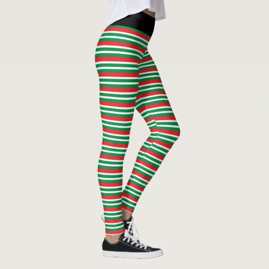 Leggings Christmas Elf Red and Green Geometric Stripes (Droite)