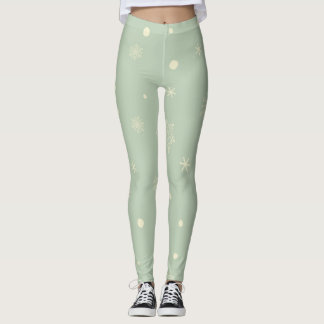 Leggings Christmas Holiday Aesthetic Snowflake Moss Green
