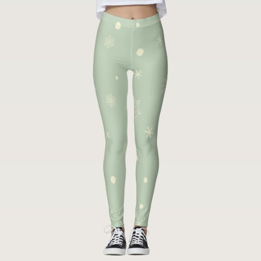Leggings Christmas Holiday Aesthetic Snowflake Moss Green (Devant)