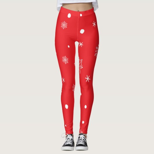 Leggings Christmas Holiday Aesthetic Snowflake Red (Devant)