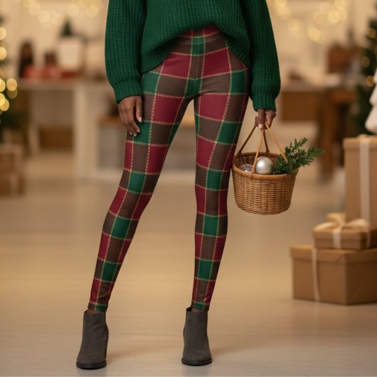 Leggings Christmas Holiday Red & Green Tartan Pattern