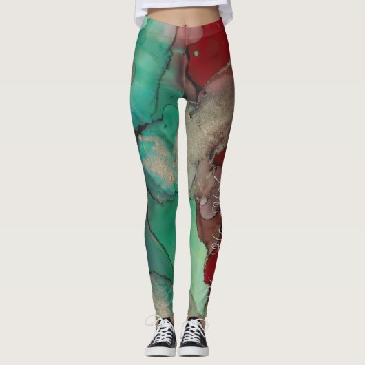 Leggings Christmas Reds & Greens Design (Devant)