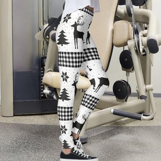 Leggings Christmas Snowflake Reindeer Pattern Buffalo Plaid