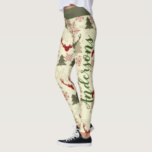 Leggings Christmas Tree Deer Green Red Nom du Motif Festif