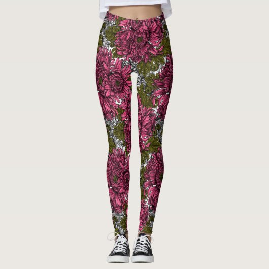 Leggings Chrysanthème rose (Devant)