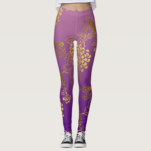 Leggings Chrysanthème rose pourpre Ombre Fade (Devant)