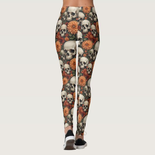 Leggings Chrysanthèmes et crânes (Dos)