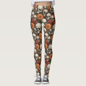 Leggings Chrysanthèmes et crânes (Devant)