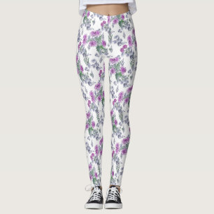 Leggings Chrysanthèmes Lilac, légumineuses aquarelles