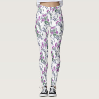 Leggings Chrysanthèmes Lilac, légumineuses aquarelles