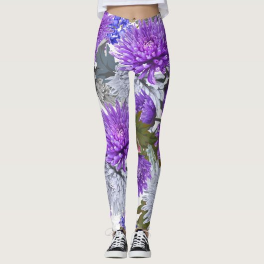 Leggings Chrysanthèmes pourpres (Devant)