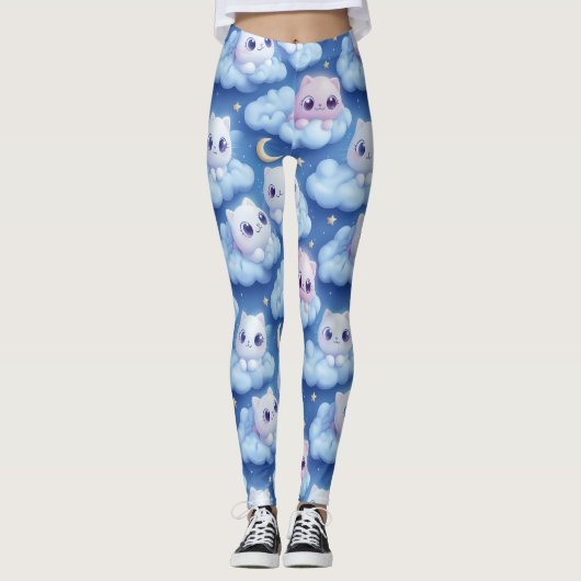 Leggings "Chubby Kawaii Chats et nuages 3D Motif sans coutu (Devant)