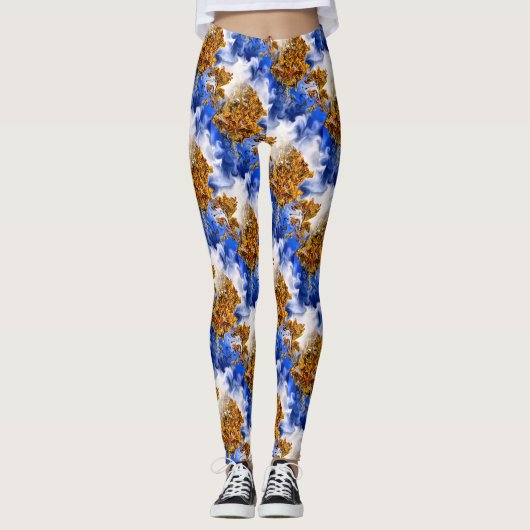 Leggings Ciel Bleu Et Nuages Motif D'Art Abstrait (Devant)