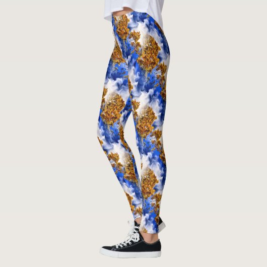 Leggings Ciel Bleu Et Nuages Motif D'Art Abstrait (Gauche)