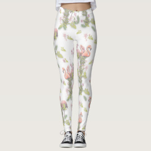 Leggings Ciel bleu nuageux et Flamant rose Répéter l'impres