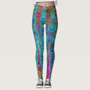 Leggings Ciel Bleu Trippy Vagues Atomiques Abstraites Rétro
