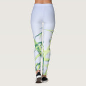 Leggings Ciel bleu Vert Plante Feuilles Fleurs violettes (Dos)