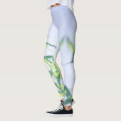 Leggings Ciel bleu Vert Plante Feuilles Fleurs violettes (Gauche)