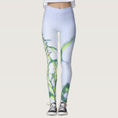 Leggings Ciel bleu Vert Plante Feuilles Fleurs violettes (Devant)