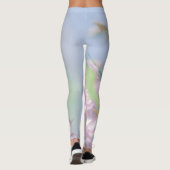 Leggings Ciel bleu Vert Plante Feuilles Fleurs violettes (Dos)