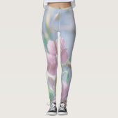 Leggings Ciel bleu Vert Plante Feuilles Fleurs violettes (Devant)