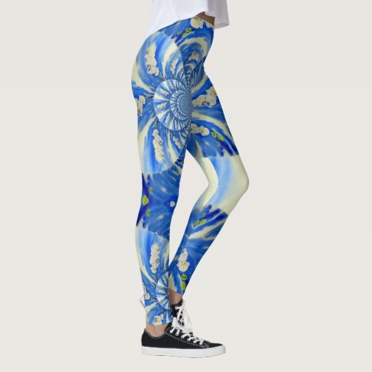 Leggings Ciel bleu vif romantique et orchidées blanches (Droite)