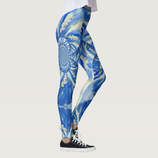 Leggings Ciel bleu vif romantique et orchidées blanches (Droite)