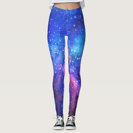 Leggings Ciel de nuit de l'aquarelle de Galaxy. (Devant)