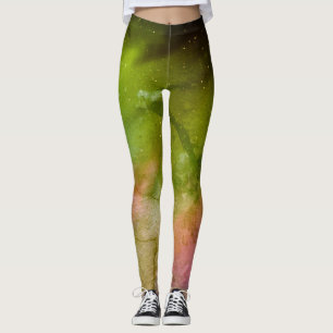 Leggings Ciel nocturne Aurores boréales Galaxie Jaune Viole