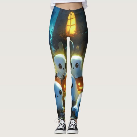 Leggings Cimetière de nuit éffrayante mignonne Fantôme d'Ha (Devant)