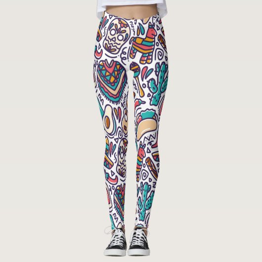 Leggings Cinco De Mayo Mexican Fiesta Seamless Pattern (Devant)