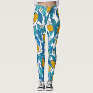 Leggings Citron fleuri : Aquarelle Florale Design.