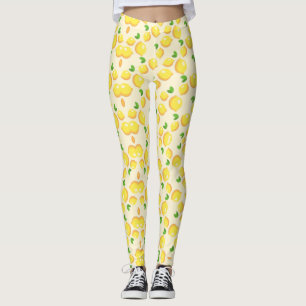 Leggings citron jaune tropical motif sur beige