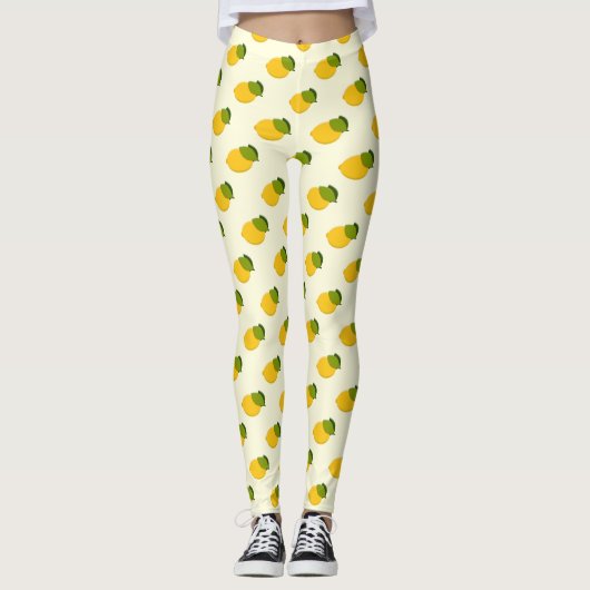 Leggings Citron Motif mignon Fruit d'agrumes jaunes et vert (Devant)