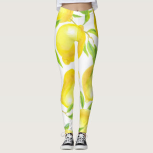 Leggings citrons et feuilles d'aquarelle : motif.