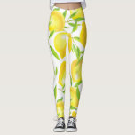 Leggings Citrons et motif feuille<br><div class="desc">Motif d'aquarelle à base de citrons et de feuilles</div>