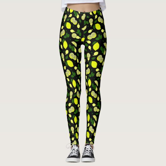 Leggings Citrons Feuilles Motif d'été moderne (Devant)