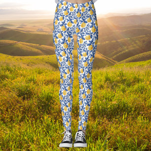 Leggings Citrons jaunes feuillage bleu méditerranéen Amalfi