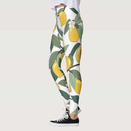 Leggings Citrons Jaunes, Impression Tropicale Sans Fil. (Gauche)