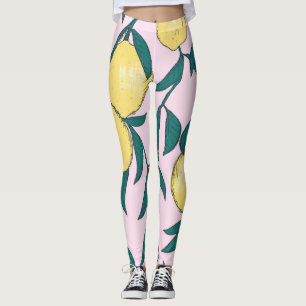 Leggings Citrons vintages : Motif d'aquarelle à main.