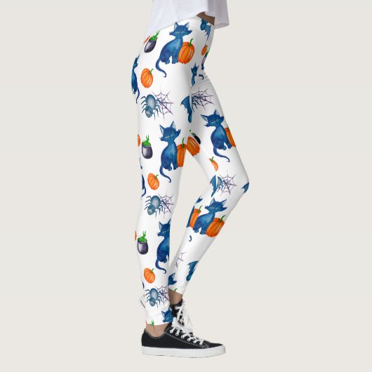 Leggings Citrouille de chat Motif blanc Halloween (Droite)