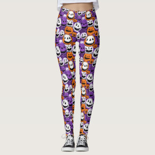 Leggings Citrouille de Halloween - Violet, Orange, Blanc