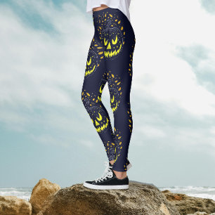 Leggings Citrouille de Jack O Lantern noir jaune cool pour