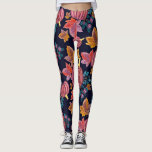Leggings Citrouille de la marine automnale Feuilles Motif d<br><div class="desc">Ce motif d'automne moderne et mignon est parfait pour les saisons d'automne et d'hiver. Il présente des citrouilles d'aquarelle bordeaux peints à la main, vert turquoise, bleu marine, orange, jaune doré et violet, des feuilles d'automne et des baies motif sur un simple arrière - plan bleu marine. C'est artistique, moderne,...</div>