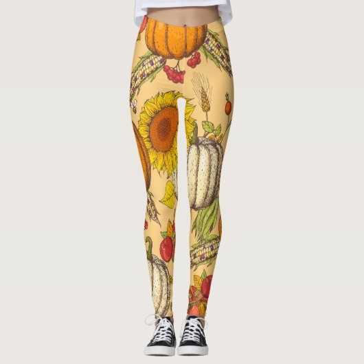 Leggings Citrouille et Motif Feuille de Maple. (Devant)