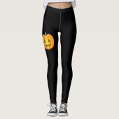 Leggings Citrouille Halloween Jack Olantern en noir (Devant)