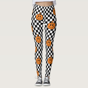 Leggings Citrouille orange rad rétro Halloween à carreaux n