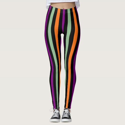 Leggings Citrouille, violet, vert et noir Vert. Rayures (Devant)